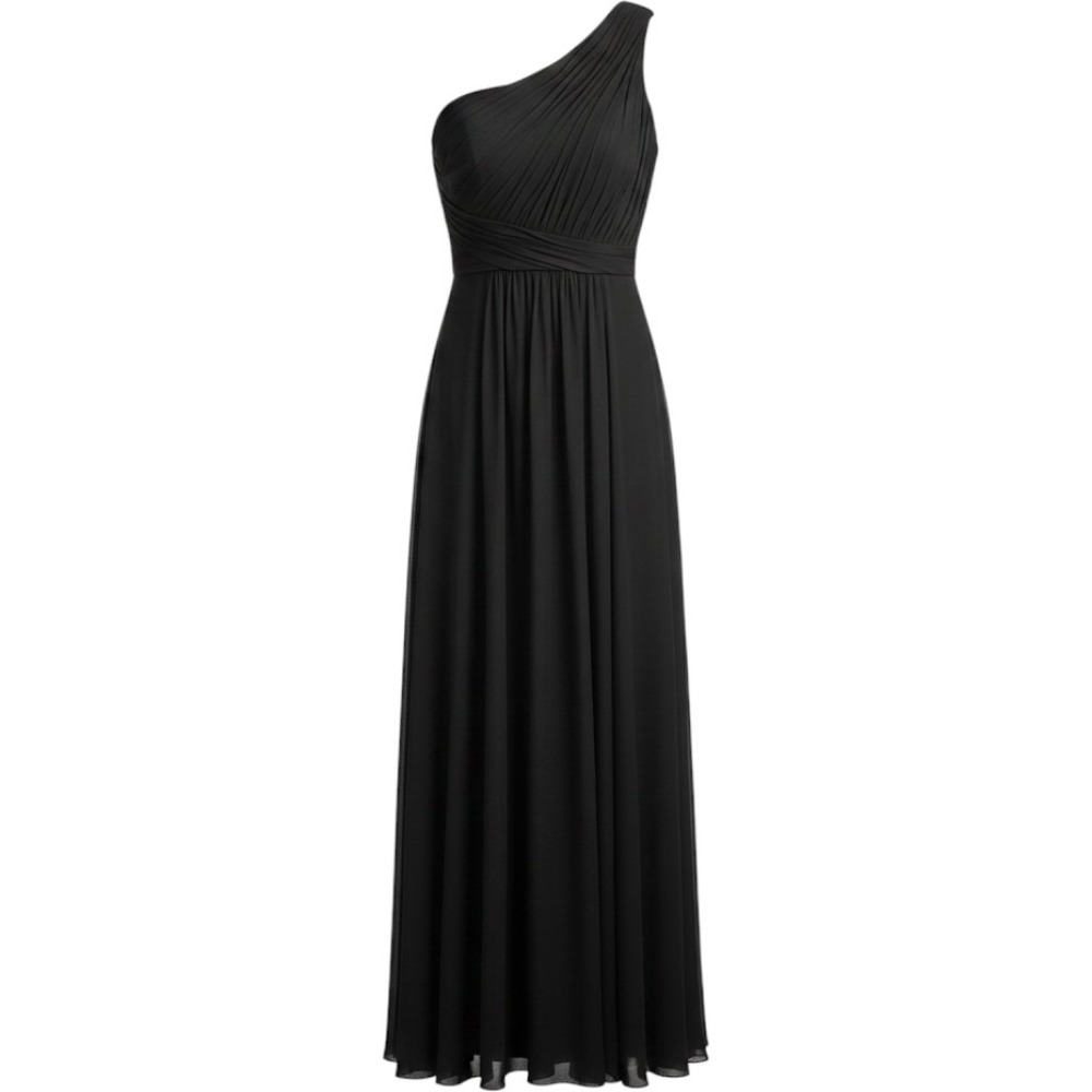 J.Crew One Shoulder Chiffon Gown Dress Pleated Formal Evening Black 0‎